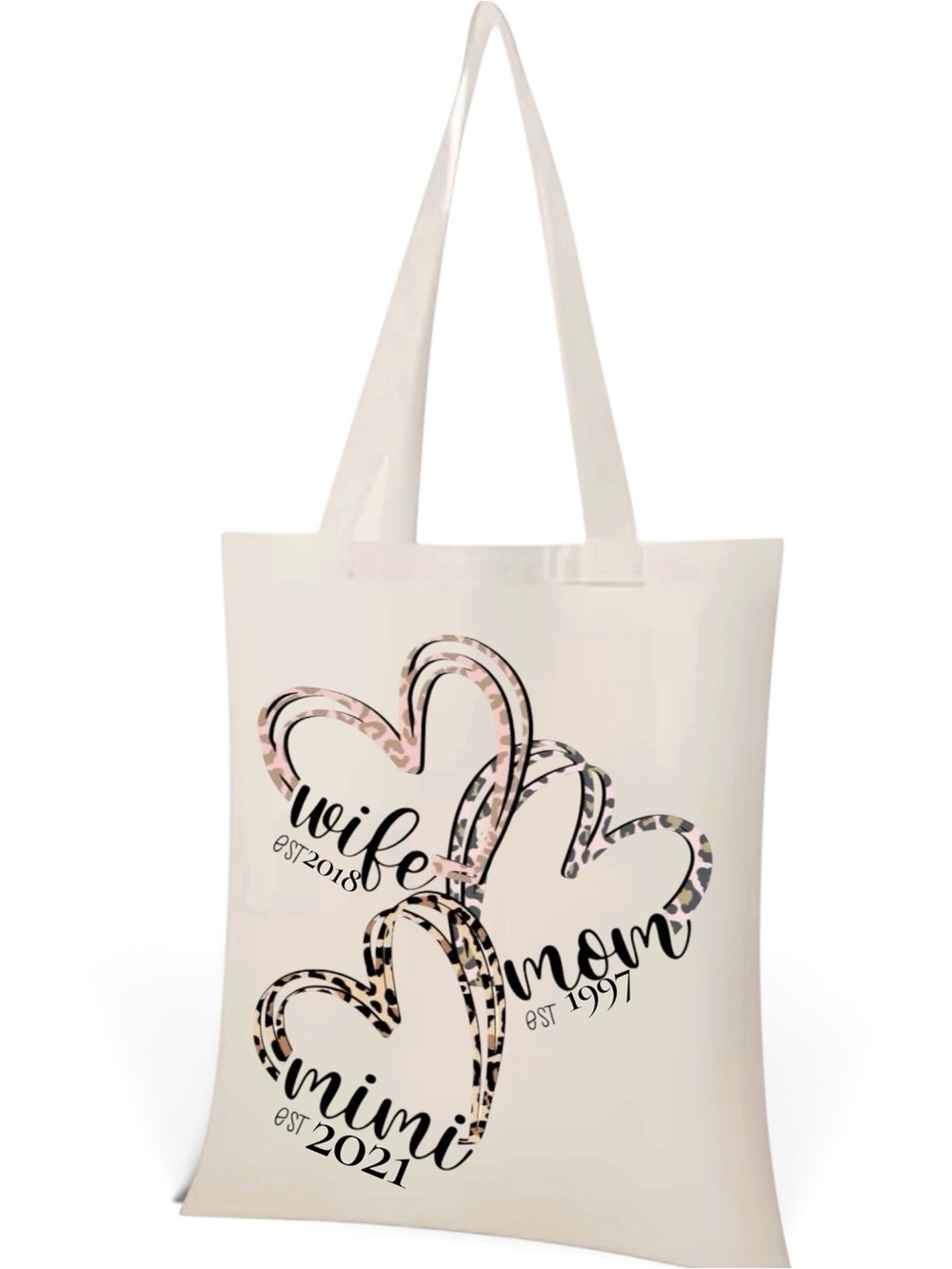 Personalized Tote Bag with Leopard Heart Design - Wife Mom Mimi any form or name